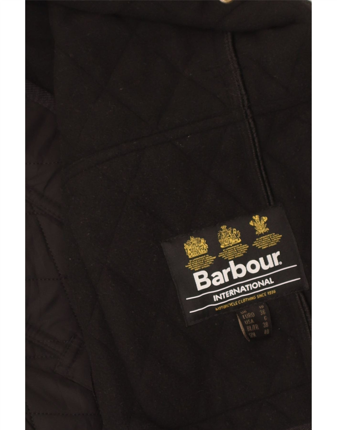 Giacca trapuntata militare da donna Barbour UK 10 piccola in poliestere nero