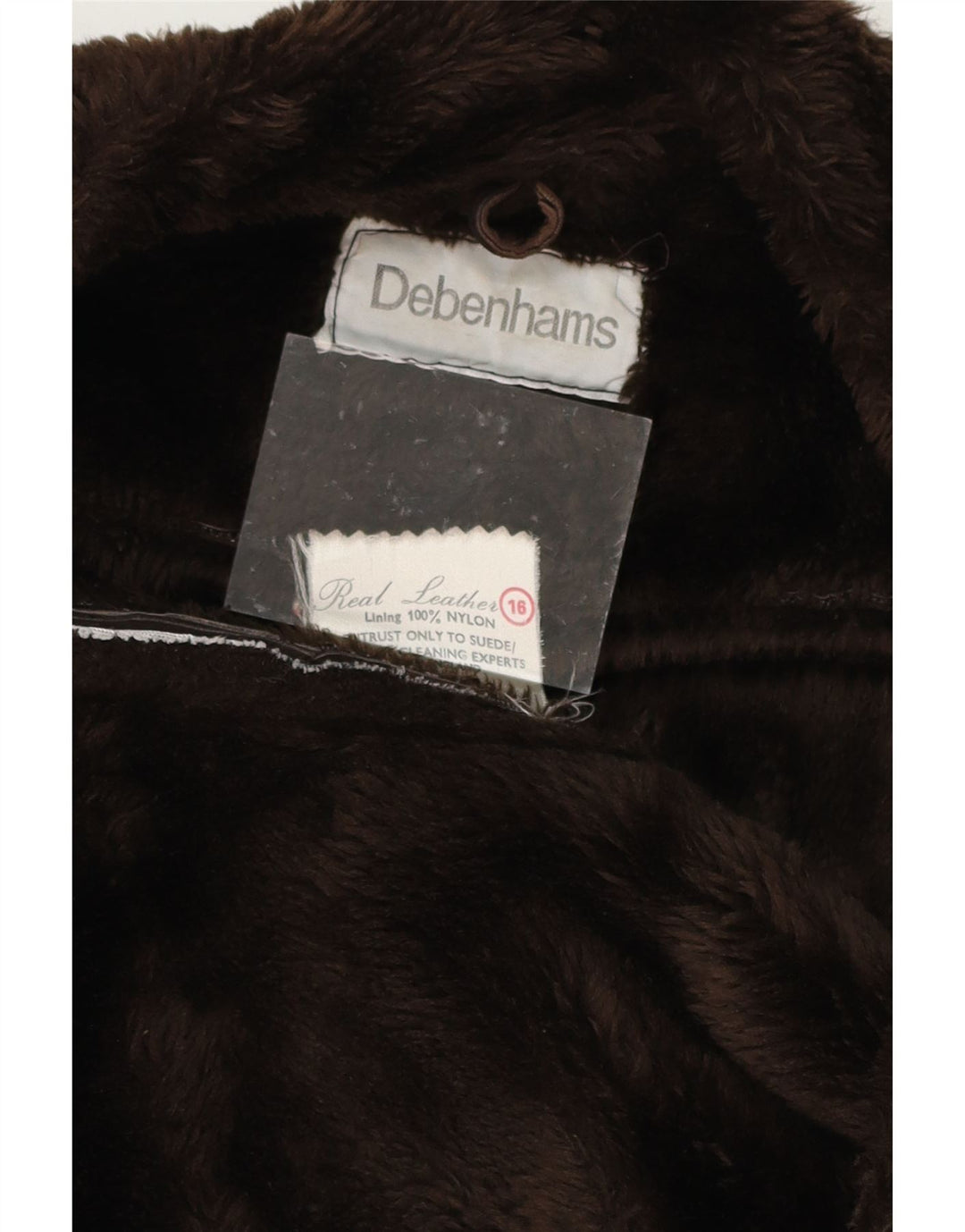 DEBENHAMS Womens Shearling Jacket UK 16 Large Brown Leather Vintage Debenhams and Second-Hand Debenhams from Messina Hembry 