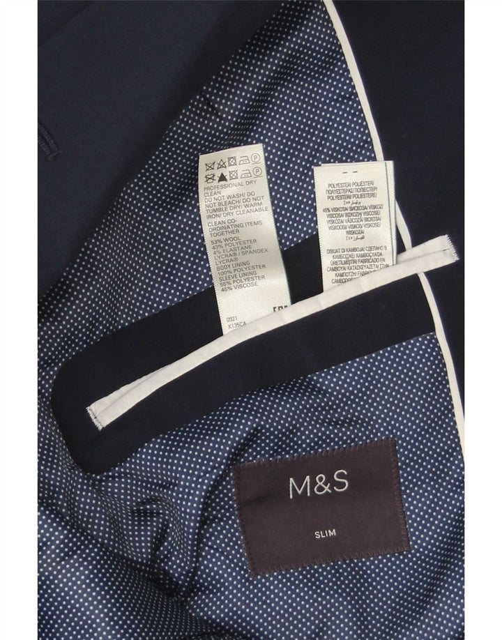 Marks & Spencer Mens 2 Button Slim Blazer Jacket EU 52 Large Navy Blue Wool