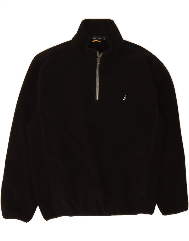 NAUTICA Mens Zip Neck Fleece Jumper Large Black Colourblock Polyester Vintage Nautica and Second-Hand Nautica from Messina Hembry 