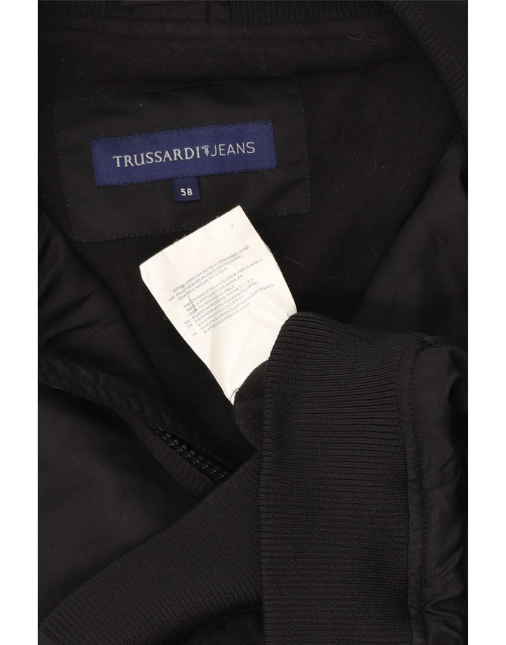 Trussardi Jeans Mens Bomber Jacket IT 58 4XL Black Polyester
