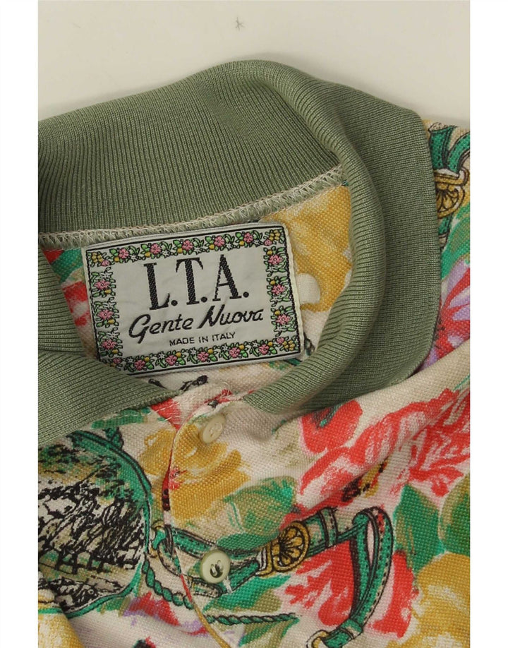 Polo vintage da uomo grande floreale multicolore
