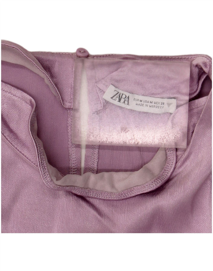 Zara Womens Crop Long Sleeve Blouse Top UK 12 Medium Purple