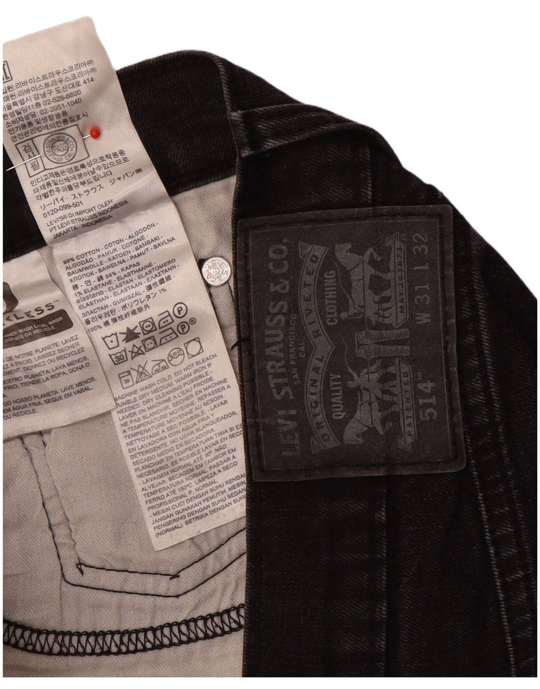 Levi's Mens 514 Straight Jeans W31 L32 Black Cotton
