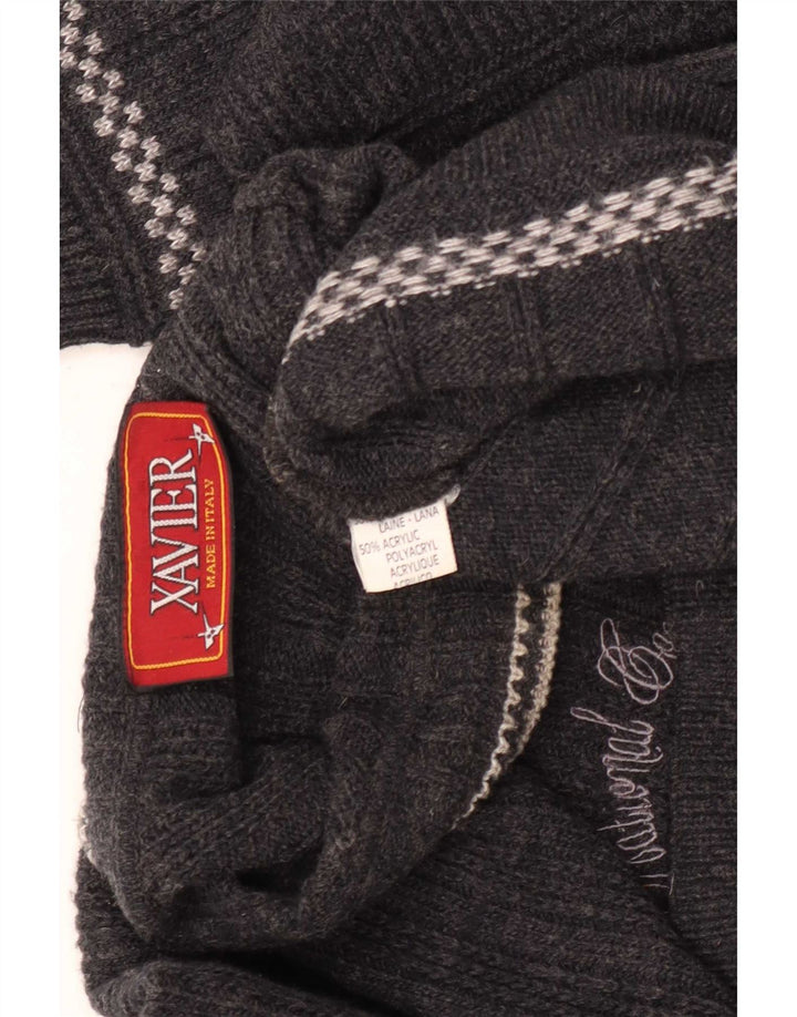 Xavier Herre grafisk rund hals sweater stor grå uld