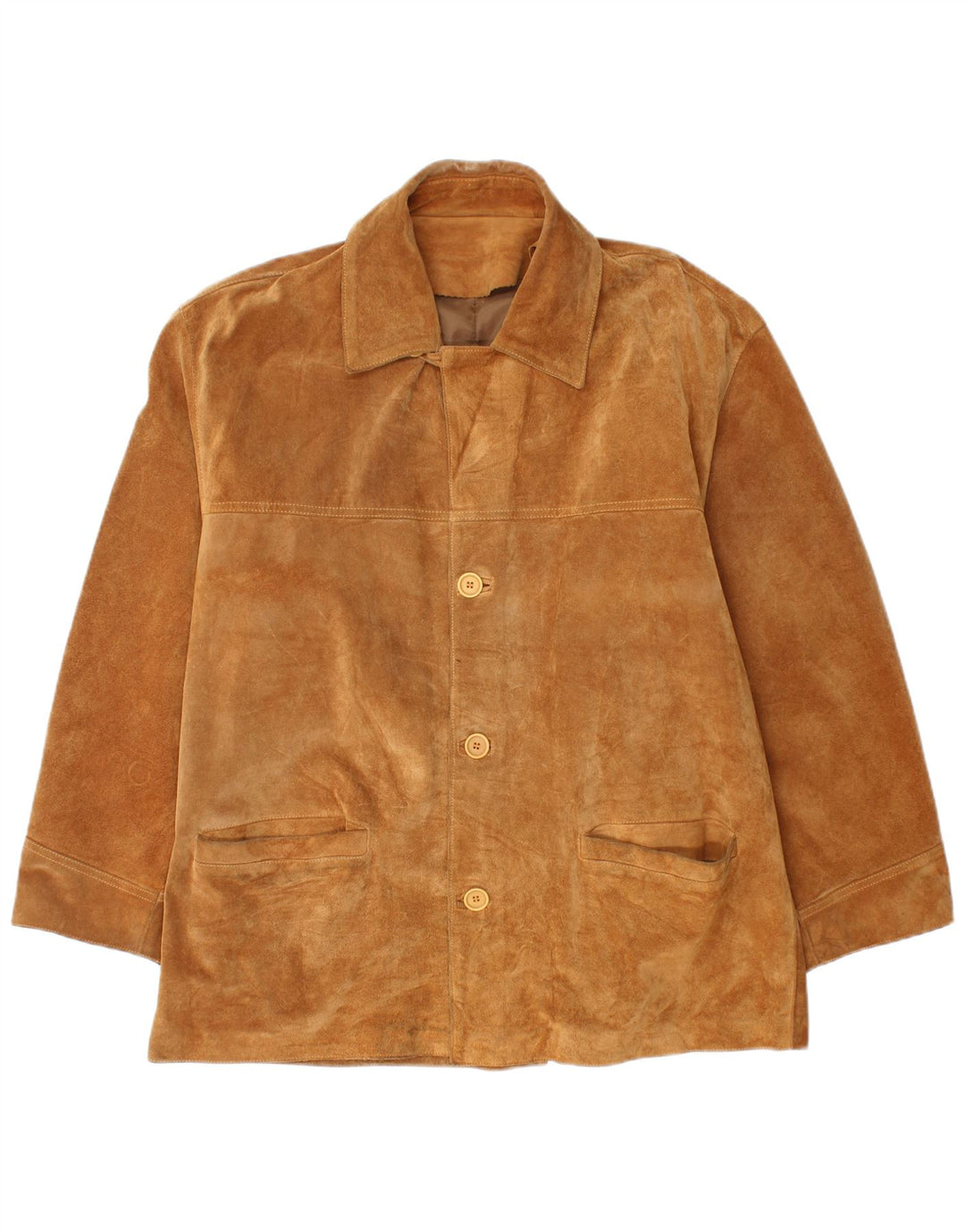 Vintage Mens Suede Jacket IT 50 Large Beige Leather