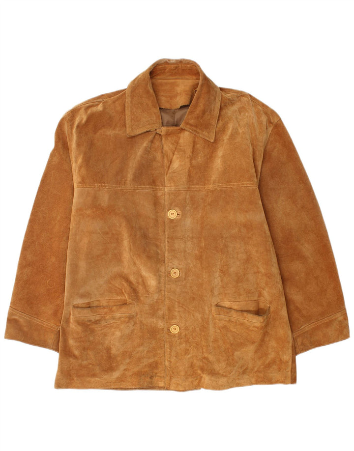 Vintage Mens Suede Jacket IT 50 Large Beige Leather