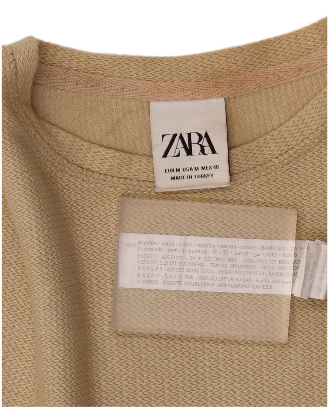 Zara Mens T-Shirt Top Medium Khaki Cotton