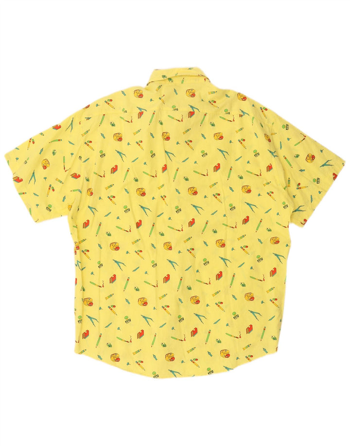 VINTAGE Mens Abstract Pattern Short Sleeve Shirt XL Yellow Cotton