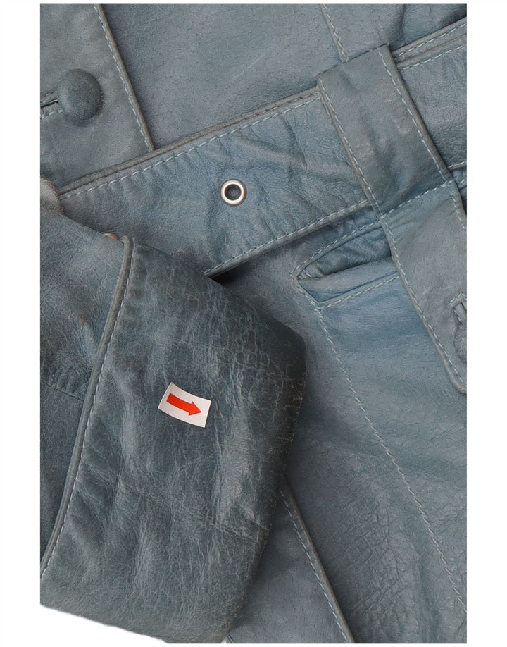 VINTAGE Womens Leather Jacket UK 12 Medium Blue