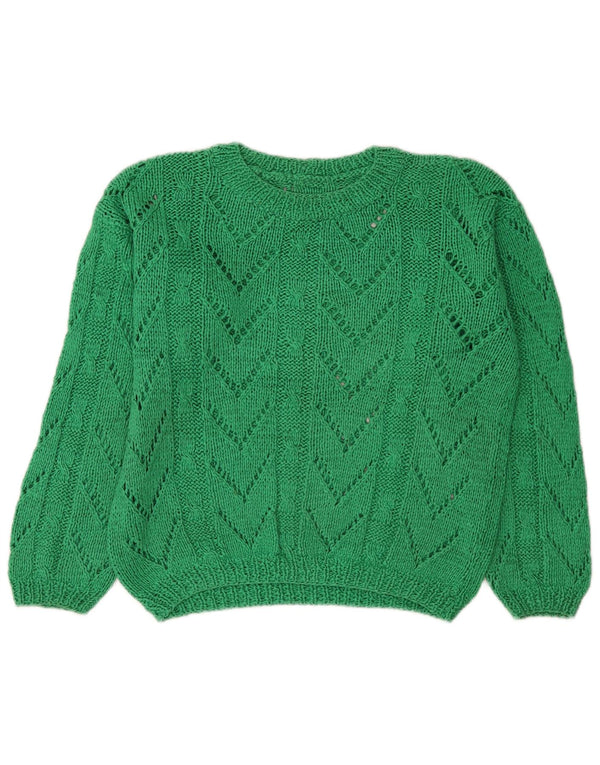 Sweter damski w stylu vintage z dekoltem w łódkę UK 14, średni zielony
