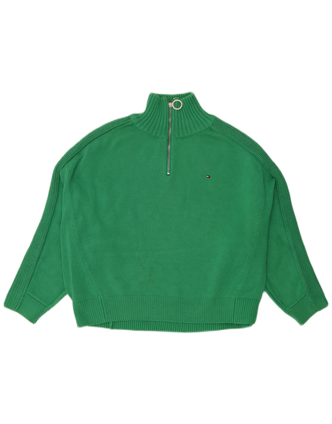 Tommy Hilfiger Dame Oversized Zip Neck Jumper Sweater UK 14 Medium Green