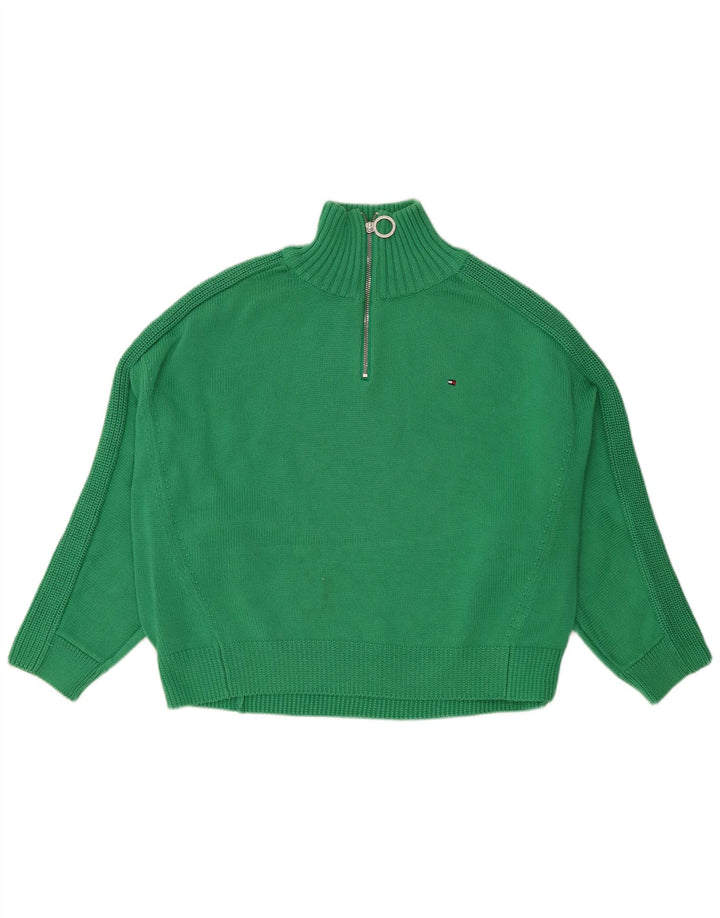 Tommy Hilfiger Dame Oversized Zip Neck Jumper Sweater UK 14 Medium Green
