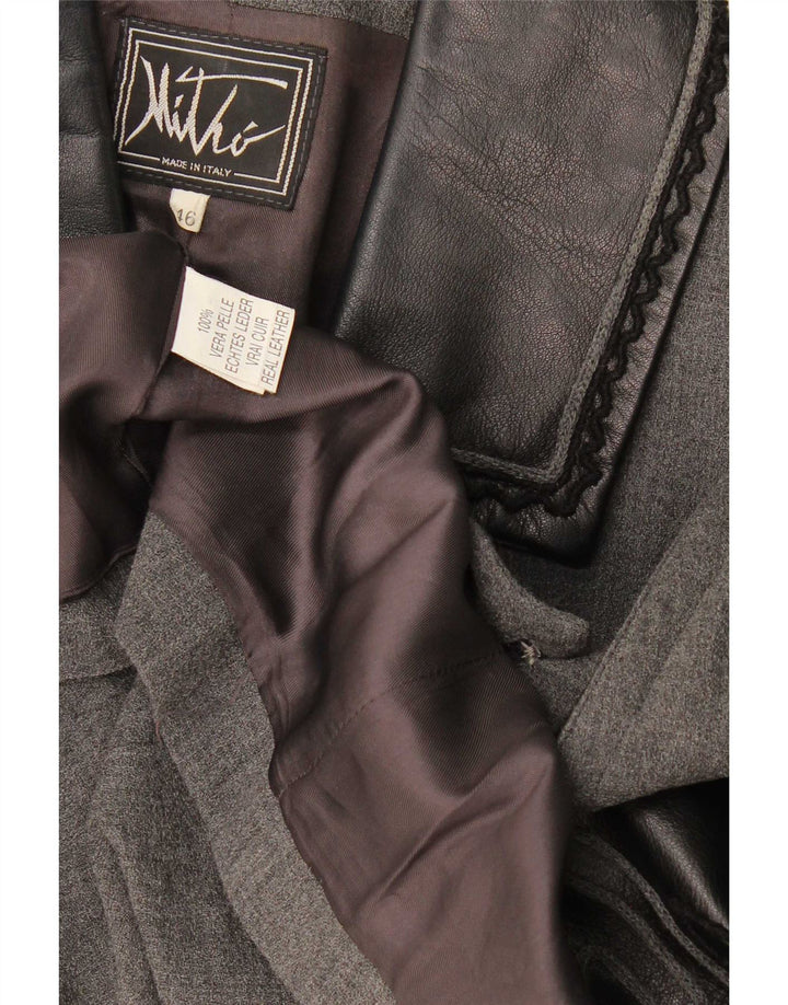 Jaqueta blazer feminina vintage com 1 botão IT 46 grande lã geométrica cinza