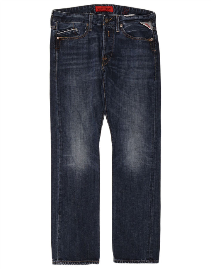 Replay Mens Straight Jeans W32 L32 Navy Blue Cotton