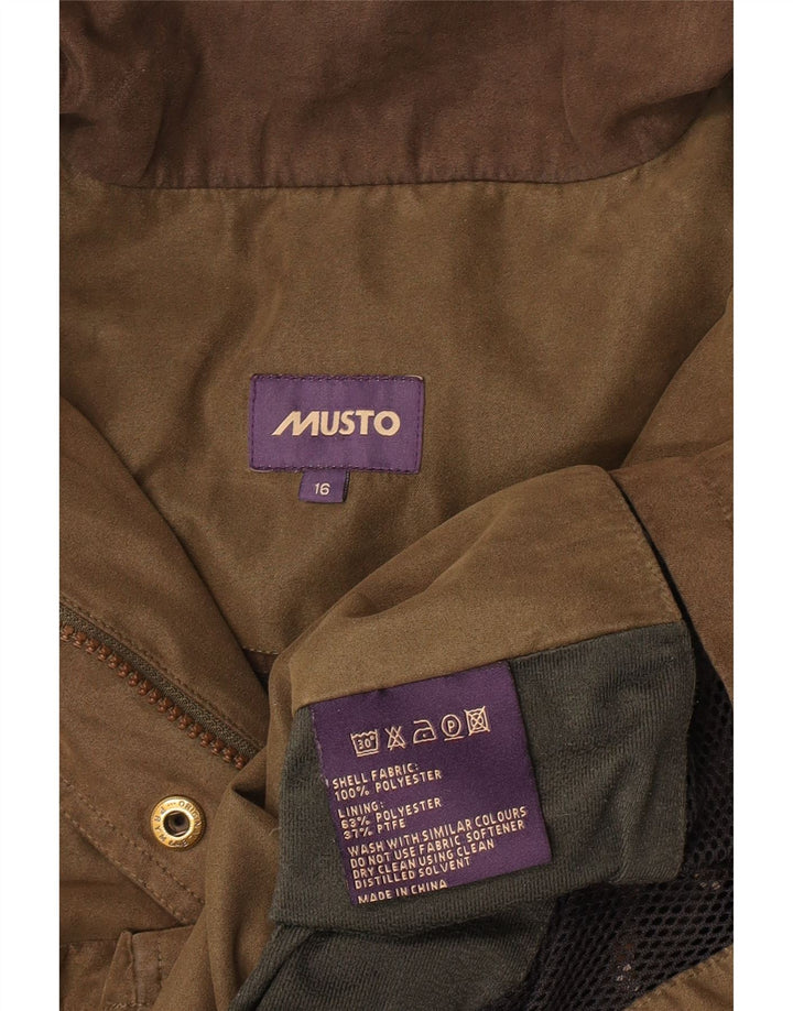 Giacca Parka da donna con cappuccio e zip Musto UK 16 grande poliestere kaki classico