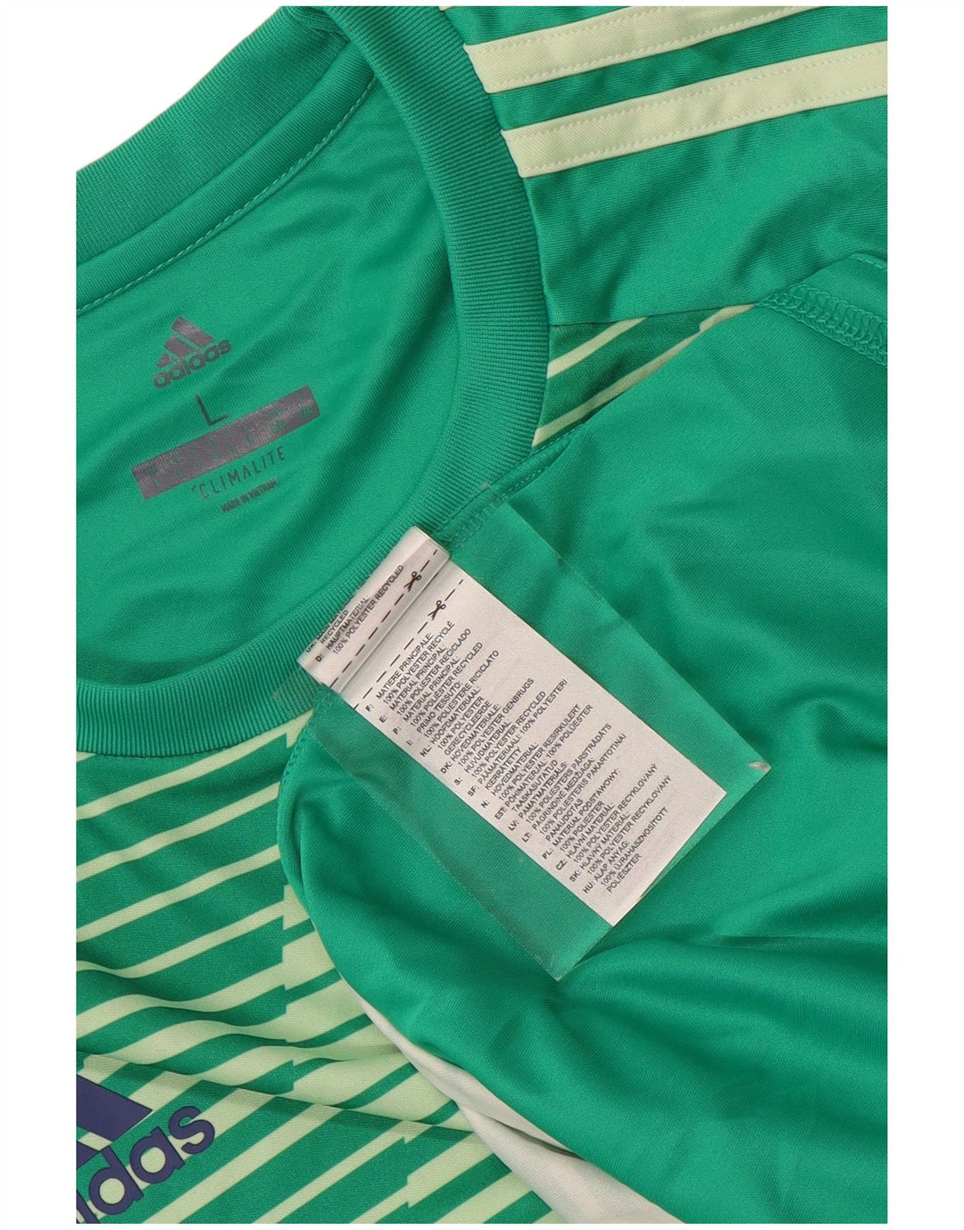 ADIDAS Mens Climalite T-Shirt Top Large Green Striped Polyester