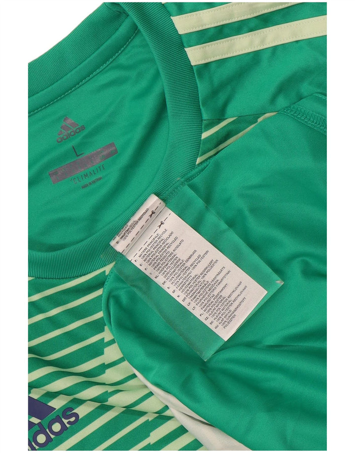 ADIDAS Mens Climalite T-Shirt Top Large Green Striped Polyester