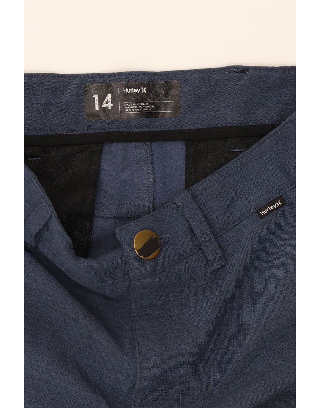 HURLEY Boys Chino Shorts 13-14 Years W26 Navy Blue Polyester Vintage Hurley and Second-Hand Hurley from Messina Hembry 