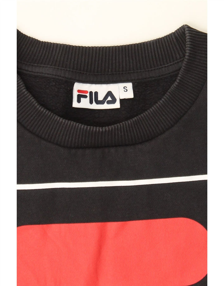 FILA Womens Graphic Sweatshirt Jumper UK 10 Small Black Colourblock Vintage Fila and Second-Hand Fila from Messina Hembry 
