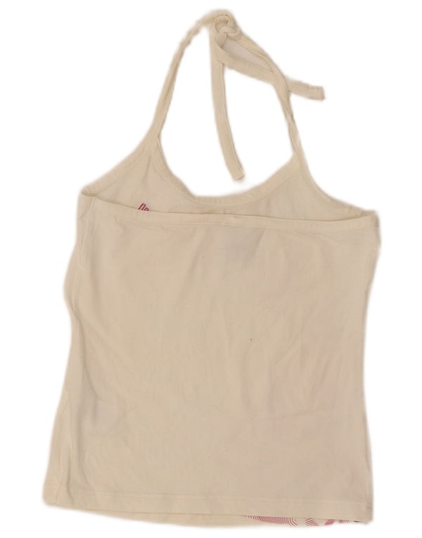 Adidas Donna Crop Canottiera Top UK 10 Small Off White Cotone geometrico Sport