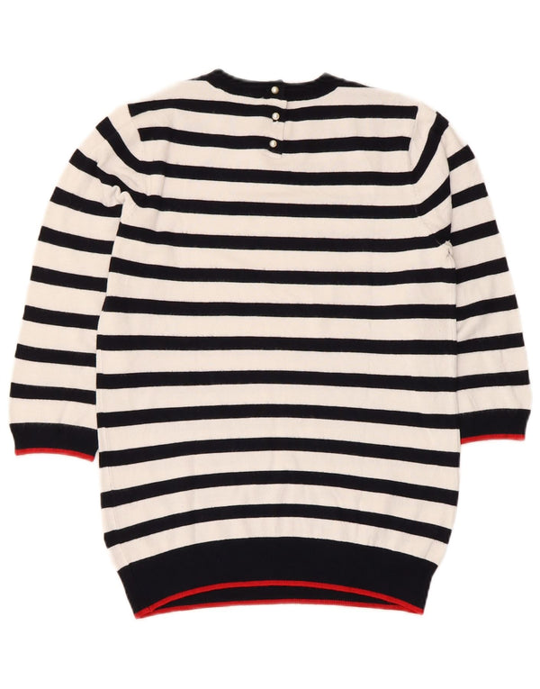 Zara Womens 3/4 Sleeve Crew Neck Jumper Sweater UK 12 Medium White Striped