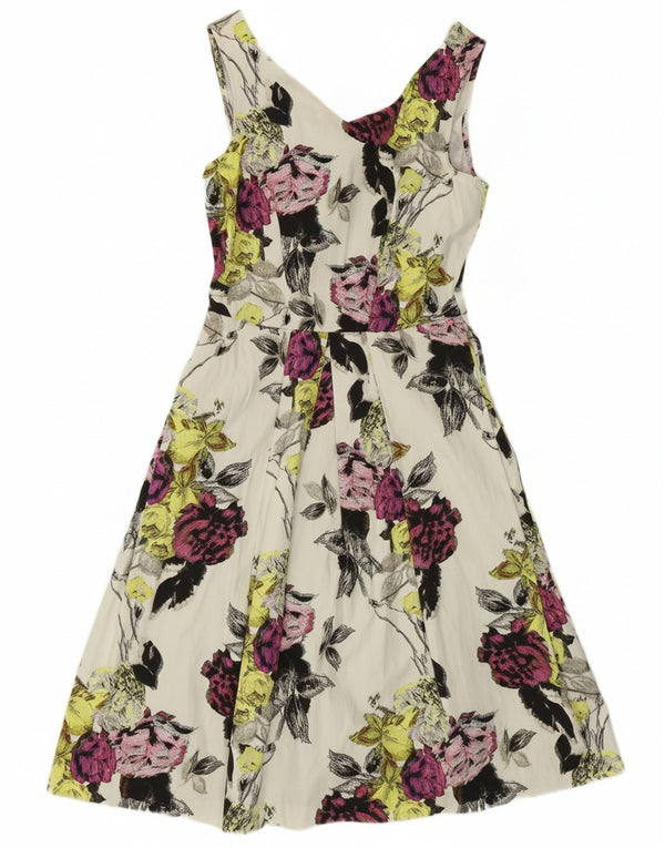 CLOSET Womens Sleeveless Swing Dress UK 8 Small White Floral Cotton