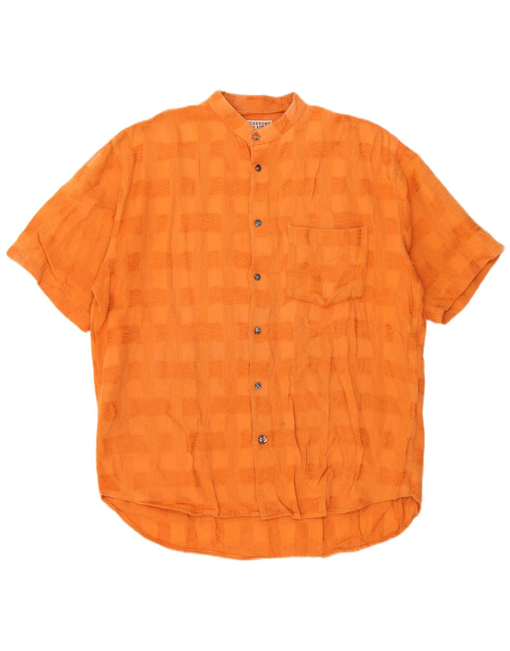 VINTAGE Mens Short Sleeve Shirt Large Orange Check Cotton