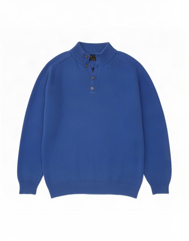 Massimo Dutti Herre Button Neck Jumper Sweater 2XL Blå Bomuld