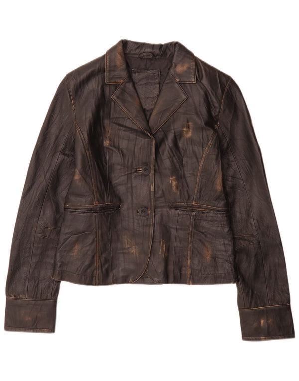 Vintage Womens 2 Button Leather Blazer Jacket UK 8 Small Black