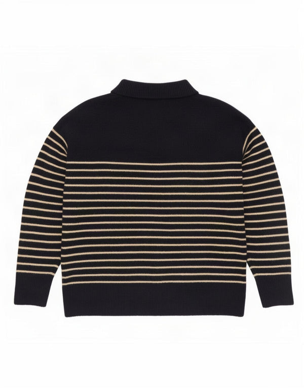 Zara Womens Button Neck Jumper Sweater UK 16 Large Navy Blue Striped