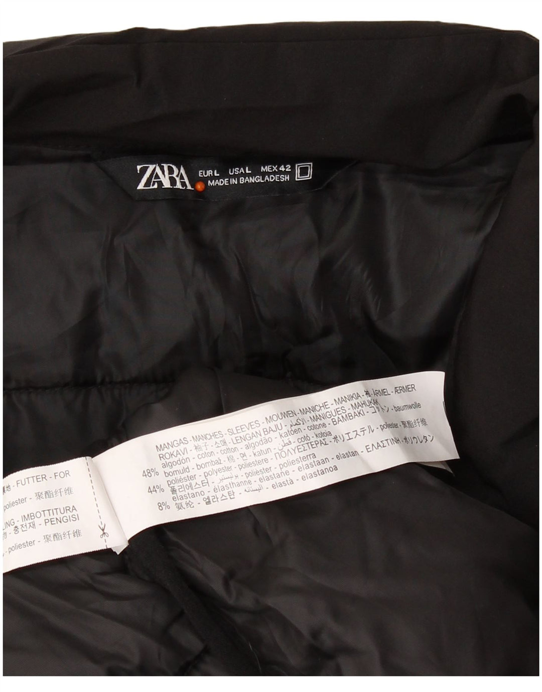 ZARA Mens Padded Jacket UK 40 Large Black Colourblock Cotton