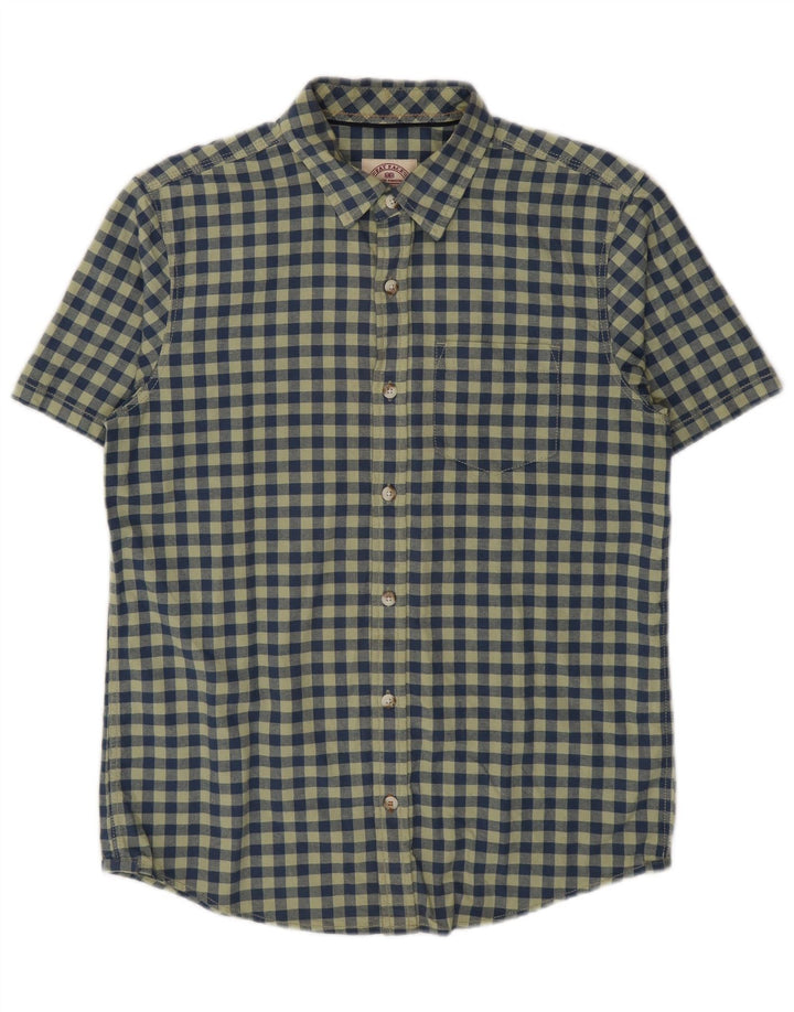 Fat Face Mens Short Sleeve Shirt Small Green Gingham Cotton
