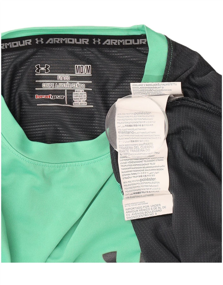 Under Armour Mens Heat Gear T-Shirt Top Medium Green Colourblock Polyester
