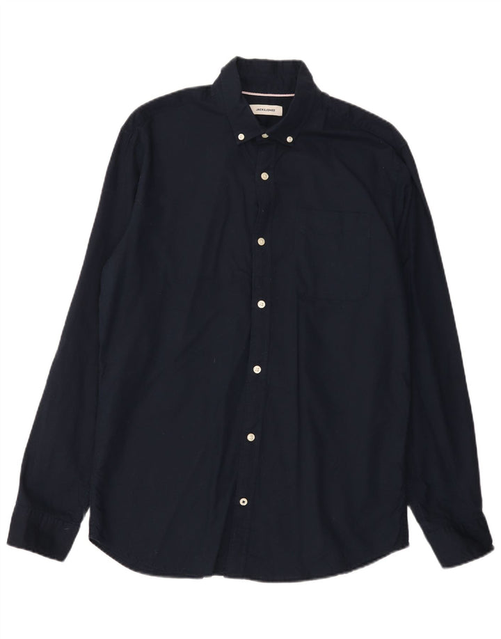 Jack & Jones Mens Shirt Large Navy Blue Cotton