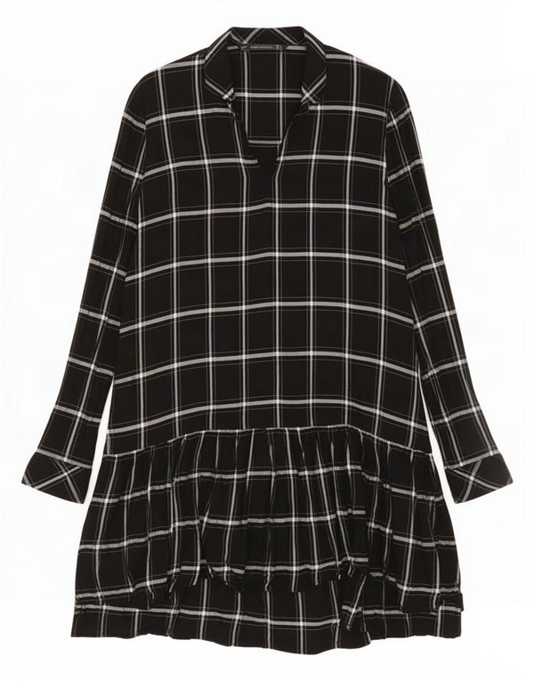 Zara Mujer Trafaluc Vestido Escalonado De Manga Larga UK 44 Large Black Check