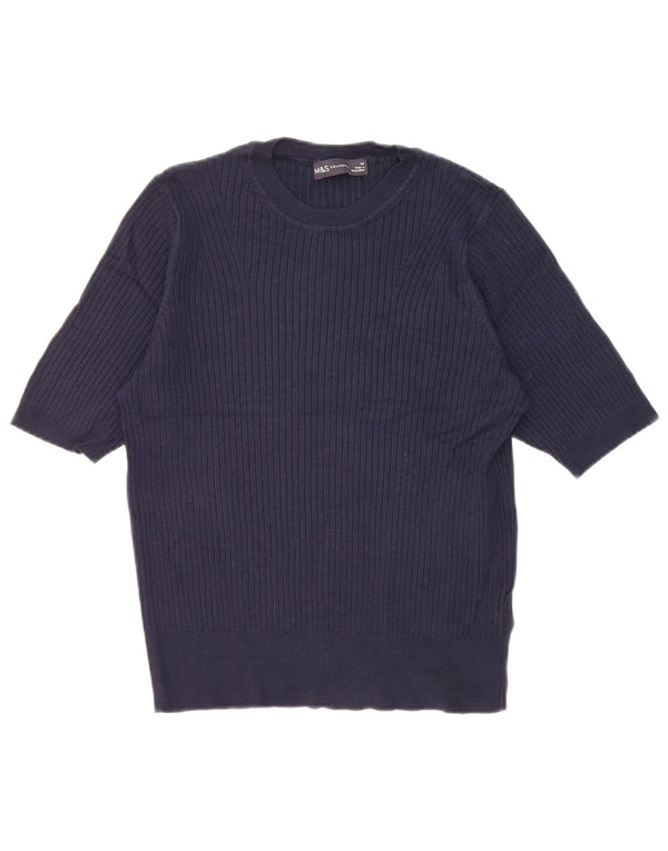 Marks & Spencer Damen T-Shirt Top UK 14 Medium Marineblau Viskose