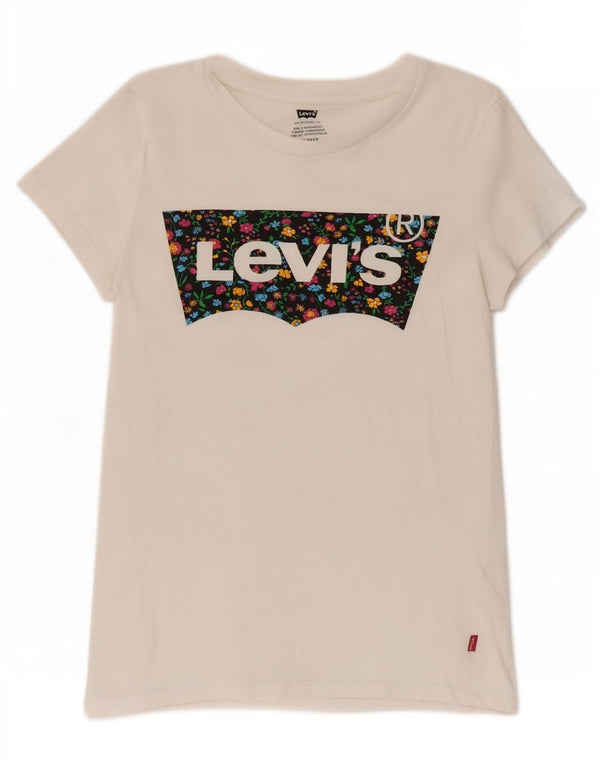 Levi's Grafisk T-shirt top til kvinder UK 6 XS hvid bomuld