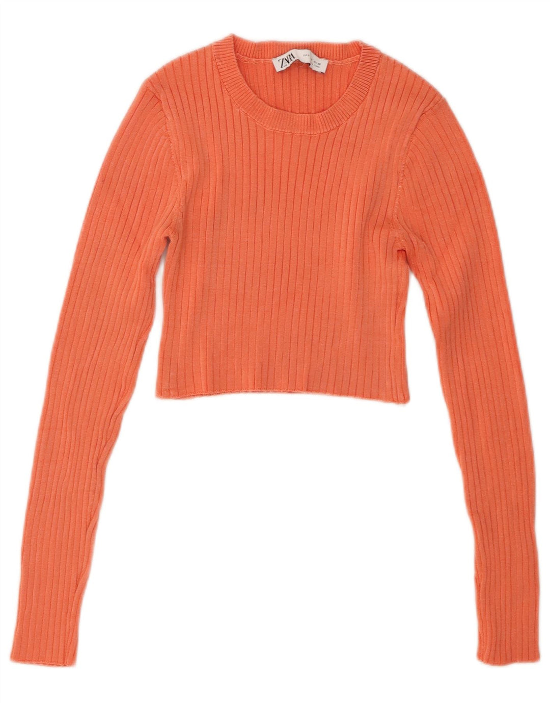 Zara Womens Crop Top Langærmet UK 8 Small Orange Viscose