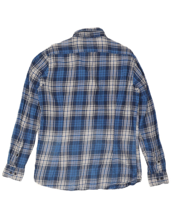 John Barritt Mens Flannel Shirt Size 42 16 1/2 Large Blue Check Cotton