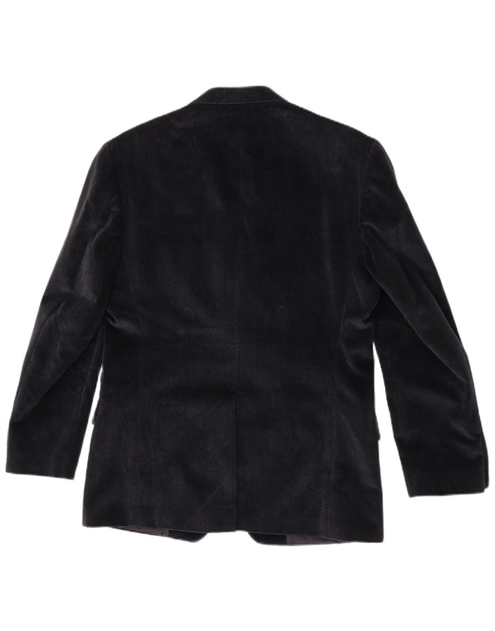 RETRO Mens 4 Button Velvet Blazer Jacket IT 48 Medium Navy Blue Cotton