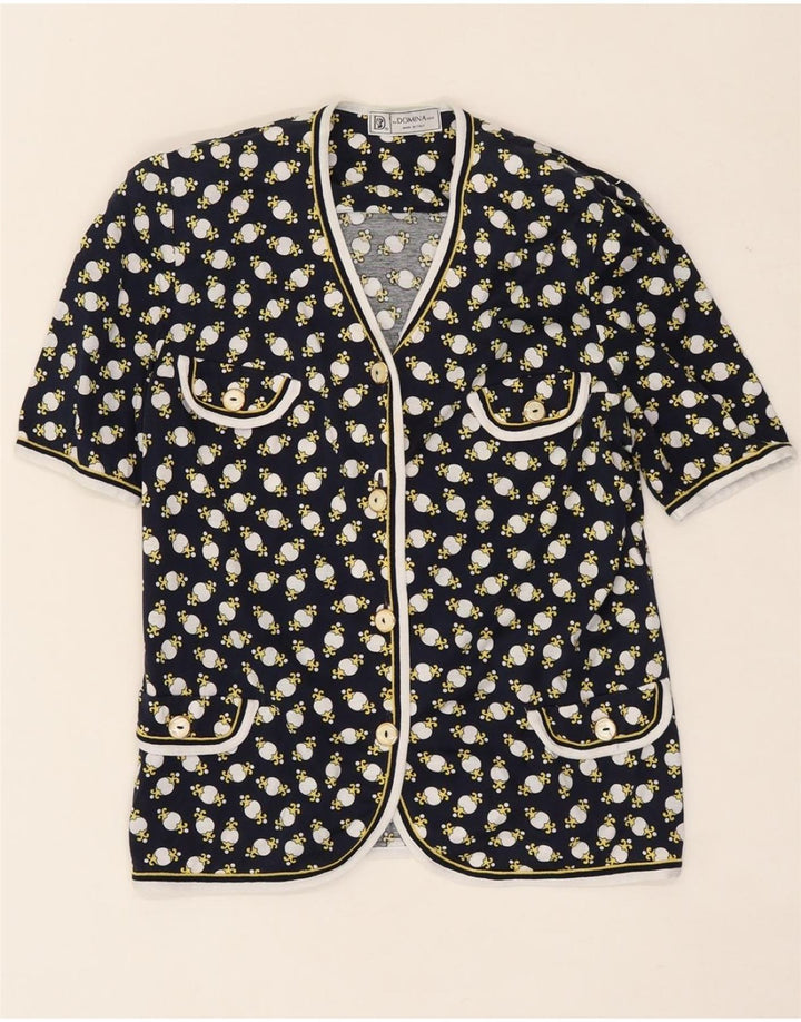 DOMINA Womens 4 Button Blazer Jacket IT 46 Large Navy Blue Spotted Classic Vintage Domina and Second-Hand Domina from Messina Hembry 