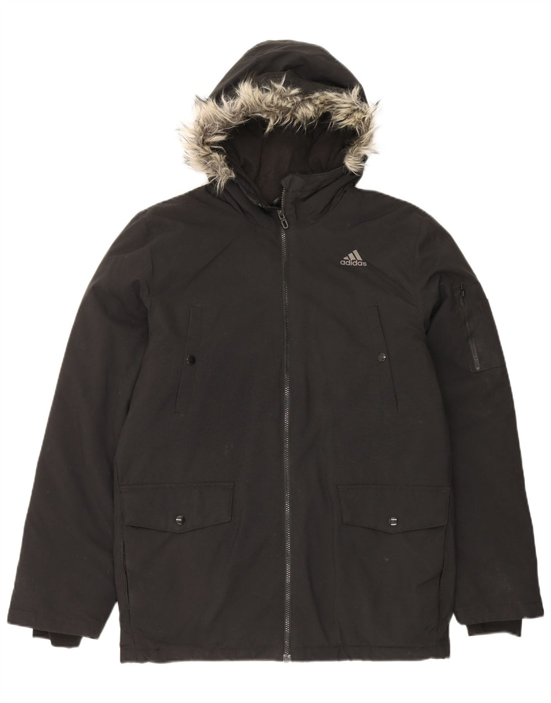 Adidas Mens Hooded Parka Jacket UK 36 Small Black Nylon