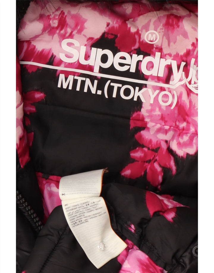 Superdry Womens Hooded Padded Coat UK 12 Medium Black Nylon