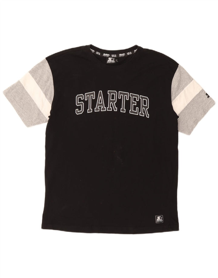 STARTER Mens Graphic T-Shirt Top Small Black Colourblock Cotton