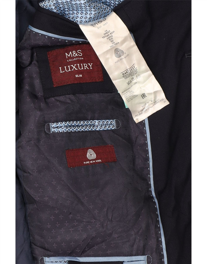 Giacca blazer a 2 bottoni da uomo Marks & Spencer UK 42 Large in lana blu navy