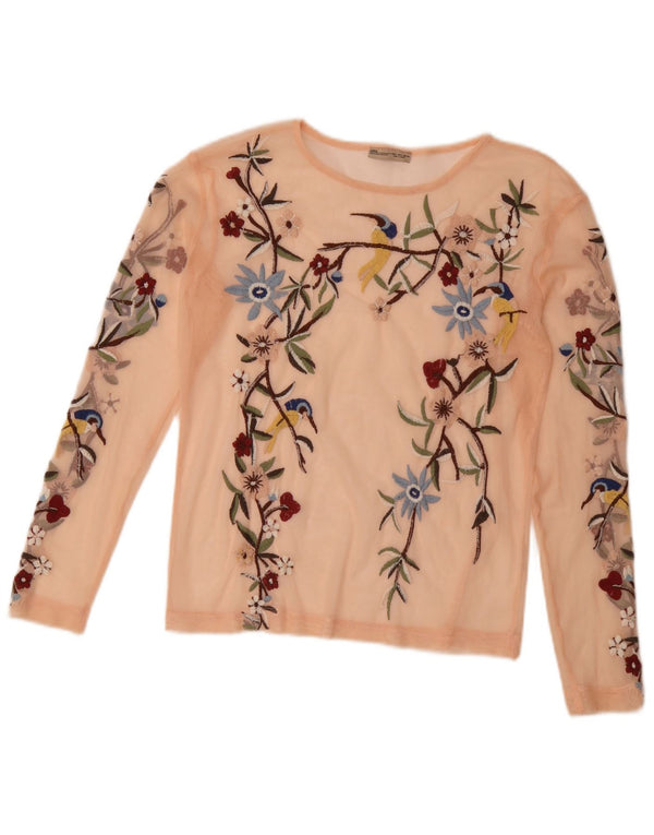 Top Zara da donna a maniche lunghe trasparente UK 10 piccolo rosa floreale