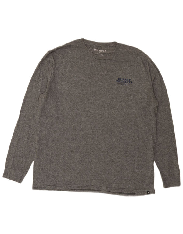 Hurley Mens Graphic Top Long Sleeve Large Grey Flecked Cotton