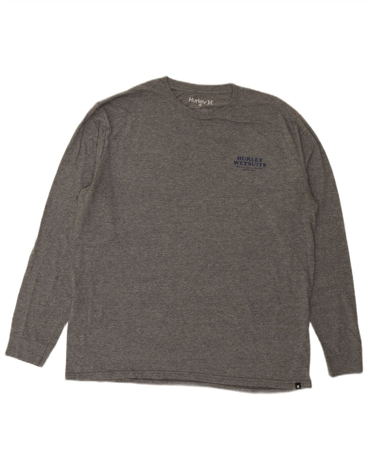 Hurley Mens Graphic Top Long Sleeve Large Grey Flecked Cotton
