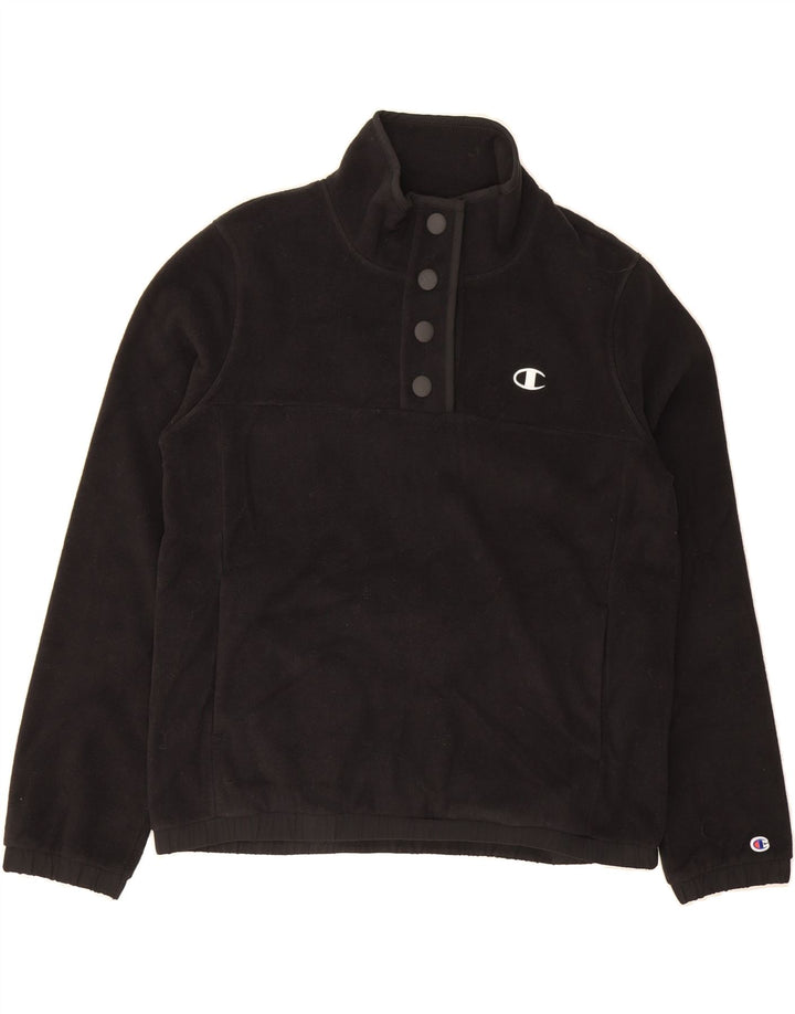 CHAMPION Womens Button Neck Fleece Jumper UK 14 Medium Black Polyester Vintage Champion and Second-Hand Champion from Messina Hembry 